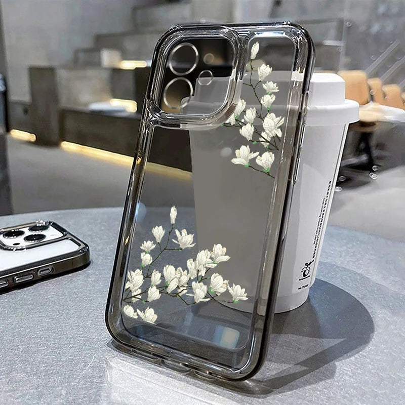 Lyxigt telefonfodral för iPhone: Stötsäkert Flowers Silikon Funda Cover