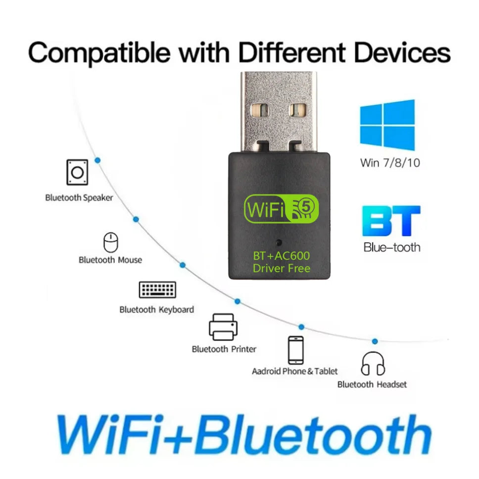 600 Mbps USB WiFi Bluetooth Adapter 2 i 1 Dongle Dual Band USB Wifi Adapter USB Bluetooth Adapter Trådlöst nätverkskort för PC