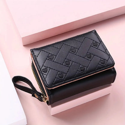 Women's Short Embroidered Love Zero Wallet Zipper Buckle Large Capacity Card Bag Versatile Fashion Simple