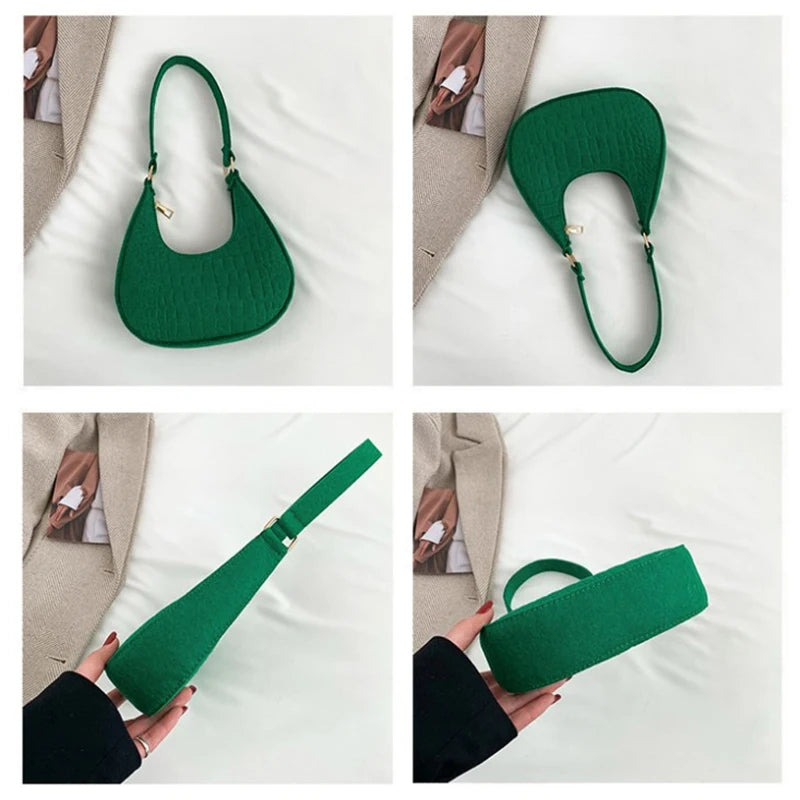 Retro Leisure Women's Handbag Pure Felt Fashion Underarm Bag Senior Design Women Shoulder Bag Designer Solid Color Dumplings Bag