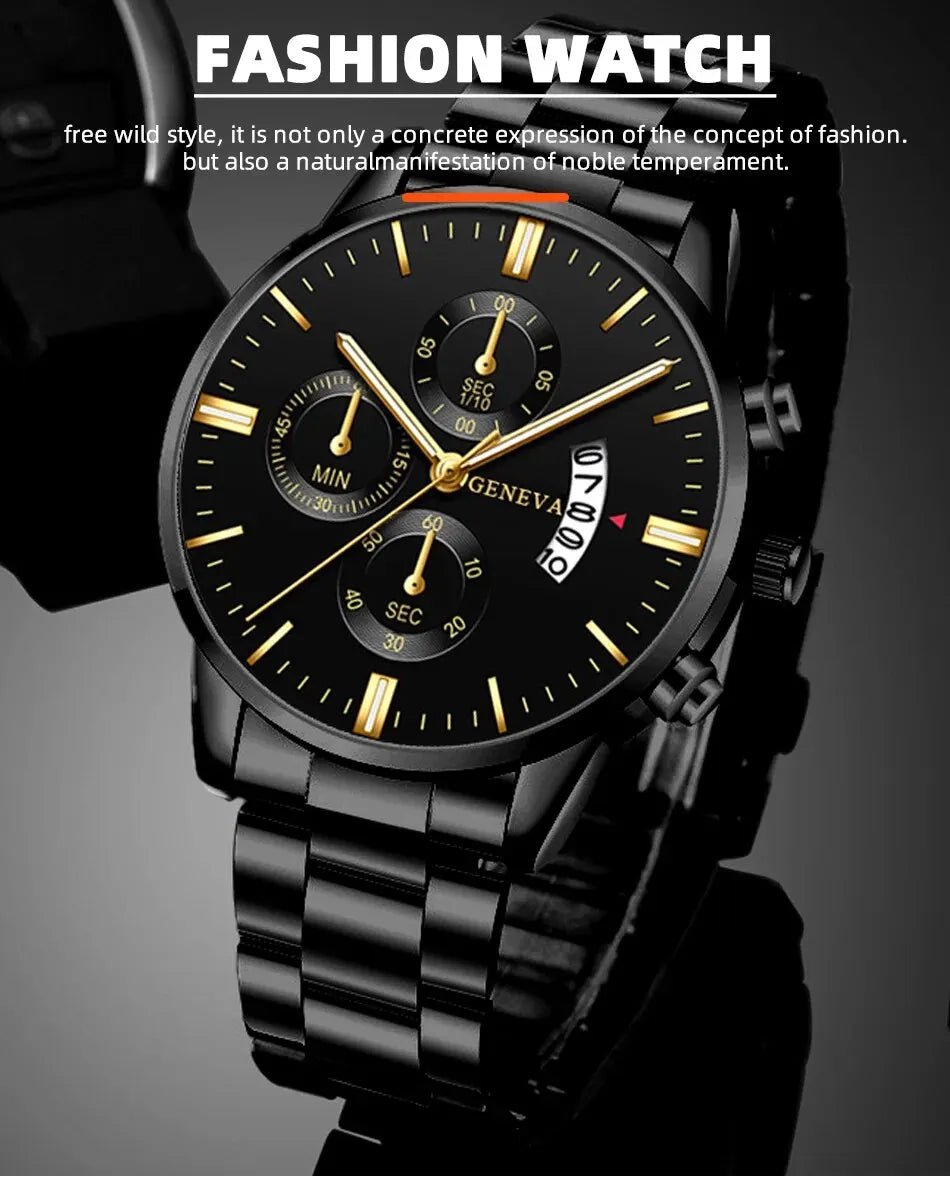 Fashion Men Black Stainless Steel Watch Luxury Calendar Quartz Wrist Watch Mens Business Watches for Man Clock Relogio Masculino