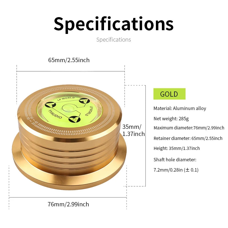 YYAUDIO Universal 60Hz LP Vinyl skivspelare Skivspelare Stabilisator med nivå aluminiumlegering Viktklämma Musikspelare