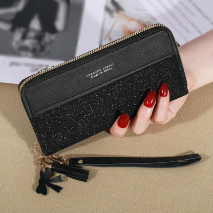 Fashion Zipper Wallet – Women's Long PU Leather Wallet with Coin and Card Holder, Tote Bag Style.