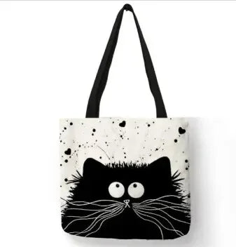 Canvas Bag with High-Definition Digital Cat Pattern – Environmentally Friendly, Portable Linen Shopping Bag