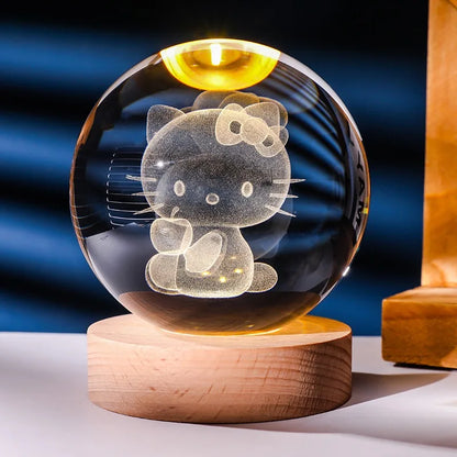 6cm 3D Crystal Ball Night Light – Stitch, Pokémon, Doraemon, Hello Kitty Laser Carved Design, Birthday Gift