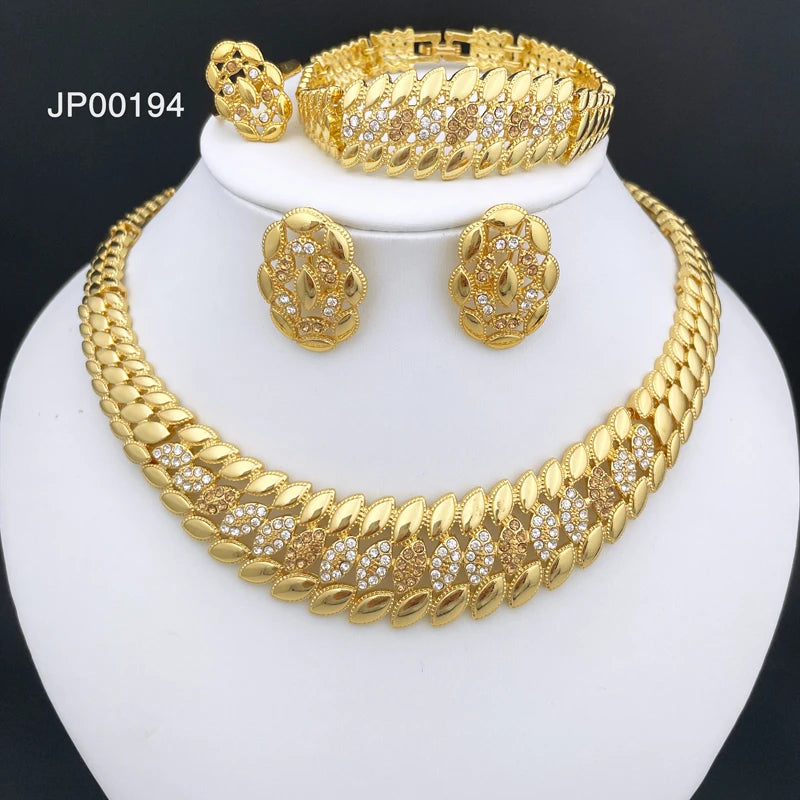 High Quality Dubai Gold Plated Jewelry Set For Women Luxury Design Spike Necklace Earrings Bracelet Ring For Weeding Party Gift