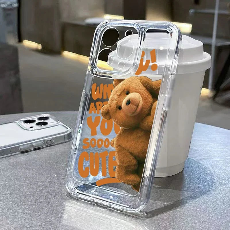 Teddy Bear Couple Cartoon Phone Case for iPhone Models, Soft Clear Shockproof Bumper Back Cover