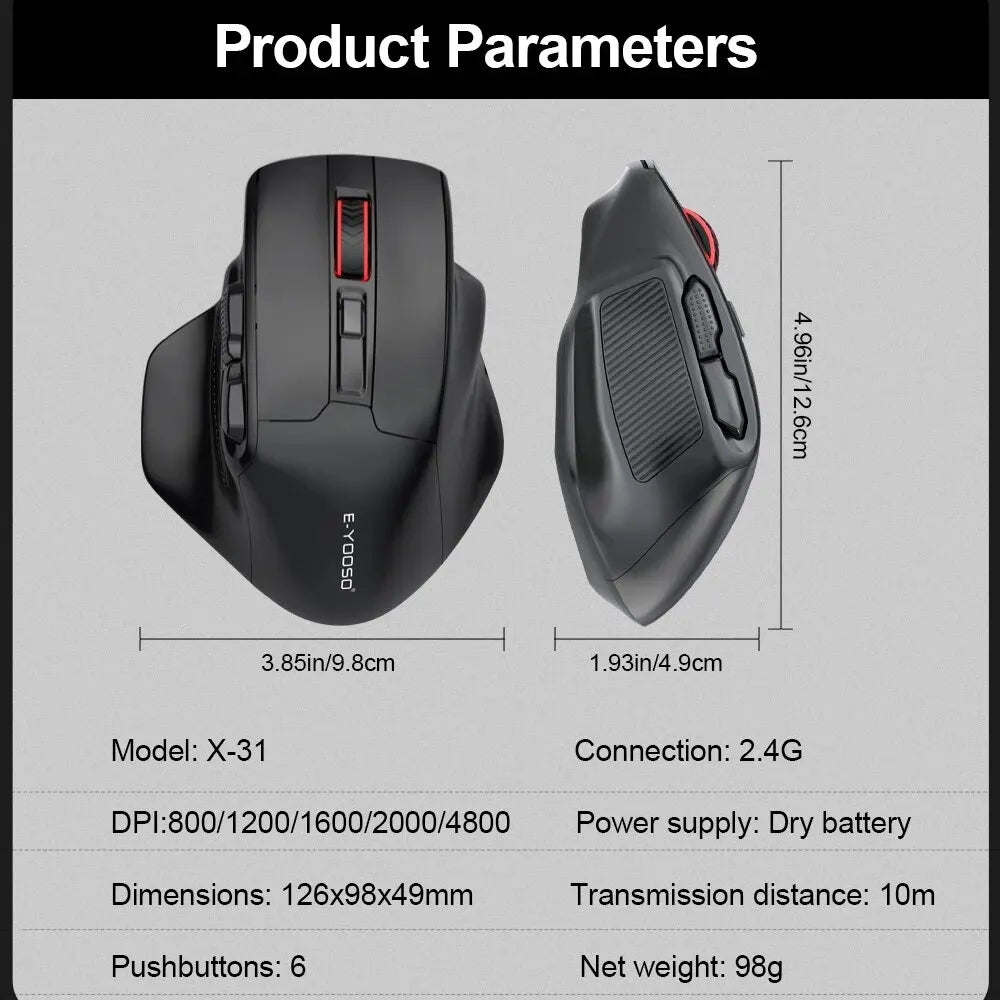 YOOSO X-31 USB 2.4G Wireless Gaming Large Mouse for Big Hands PAW3212 4800 DPI 5 Buttons for Gamer Mice Computer Laptop PC