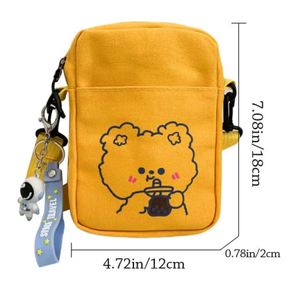 Women Canvas Small Bag – Cartoon Bear Design, Crossbody Shoulder Bags, Ladies Purse, Phone Bag, Handbags.