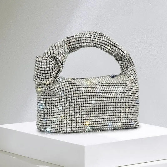 Rhinestone Knot Bag: Silver Crystal, Evening, Designer Tote