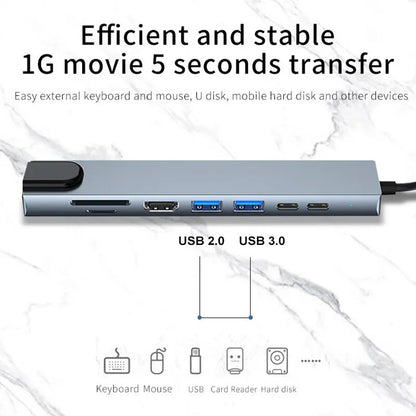 Usb 8 In 1 Typ C 3 1 Till 4k HdTV Hub Adapter Med Sd Tf Rj45 Kortläsare Pd Snabbladdning För Macbook Notebook Computer