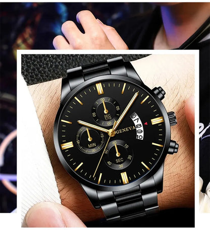 Fashion Men Black Stainless Steel Watch Luxury Calendar Quartz Wrist Watch Mens Business Watches for Man Clock Relogio Masculino