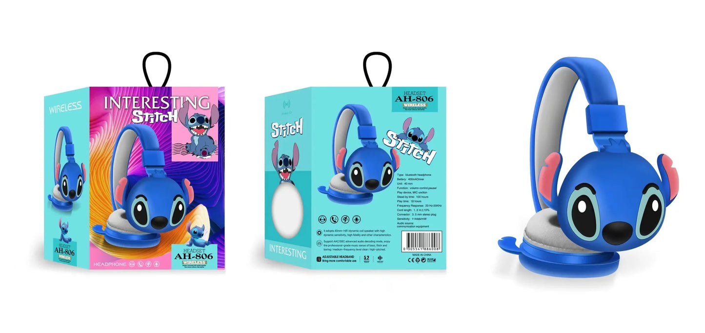 New Disney Stitch Wireless Bluetooth Headphones AH-806 HIFI Stereo Sound Foldable Headsets with Mic Anime Cartoon Children Gift