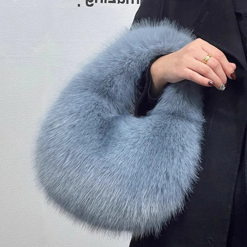 Luxury Faux Fur Ladies Shoulder Bag – Soft Plush Evening Tote Handbag, Fluffy Women's Clutch Crossbody Bag