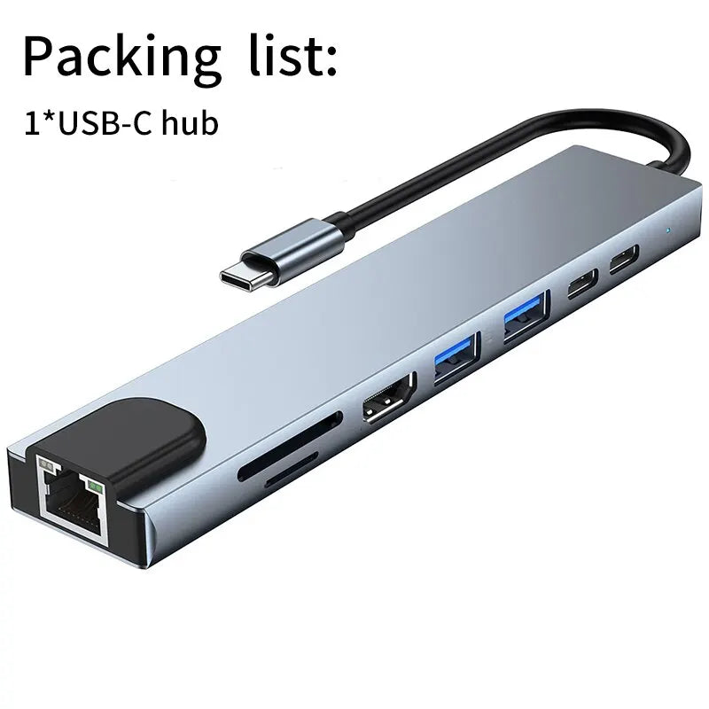 Usb 8 In 1 Typ C 3 1 Till 4k HdTV Hub Adapter Med Sd Tf Rj45 Kortläsare Pd Snabbladdning För Macbook Notebook Computer