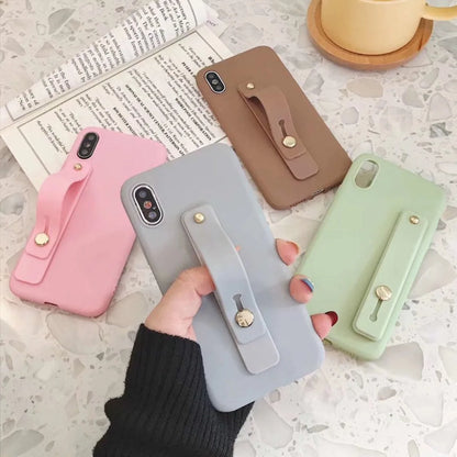 Wrist Band Hand Band Finger Grip Mobile Phone Holder Stand Push Pull Universal Plain Color Phone Socket Holder for iPhone Xiaomi