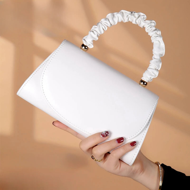 Women Top-handle Bags – White Leather Bride Handbags Purse, Designer Evening Bags, Party Handbag, Wedding Clutch Wallet, Shoulder Bag.v