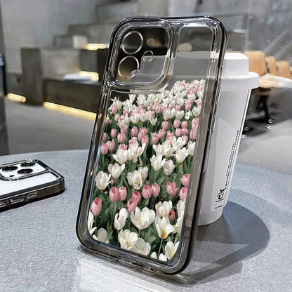 Lyxigt telefonfodral för iPhone: Stötsäkert Flowers Silikon Funda Cover