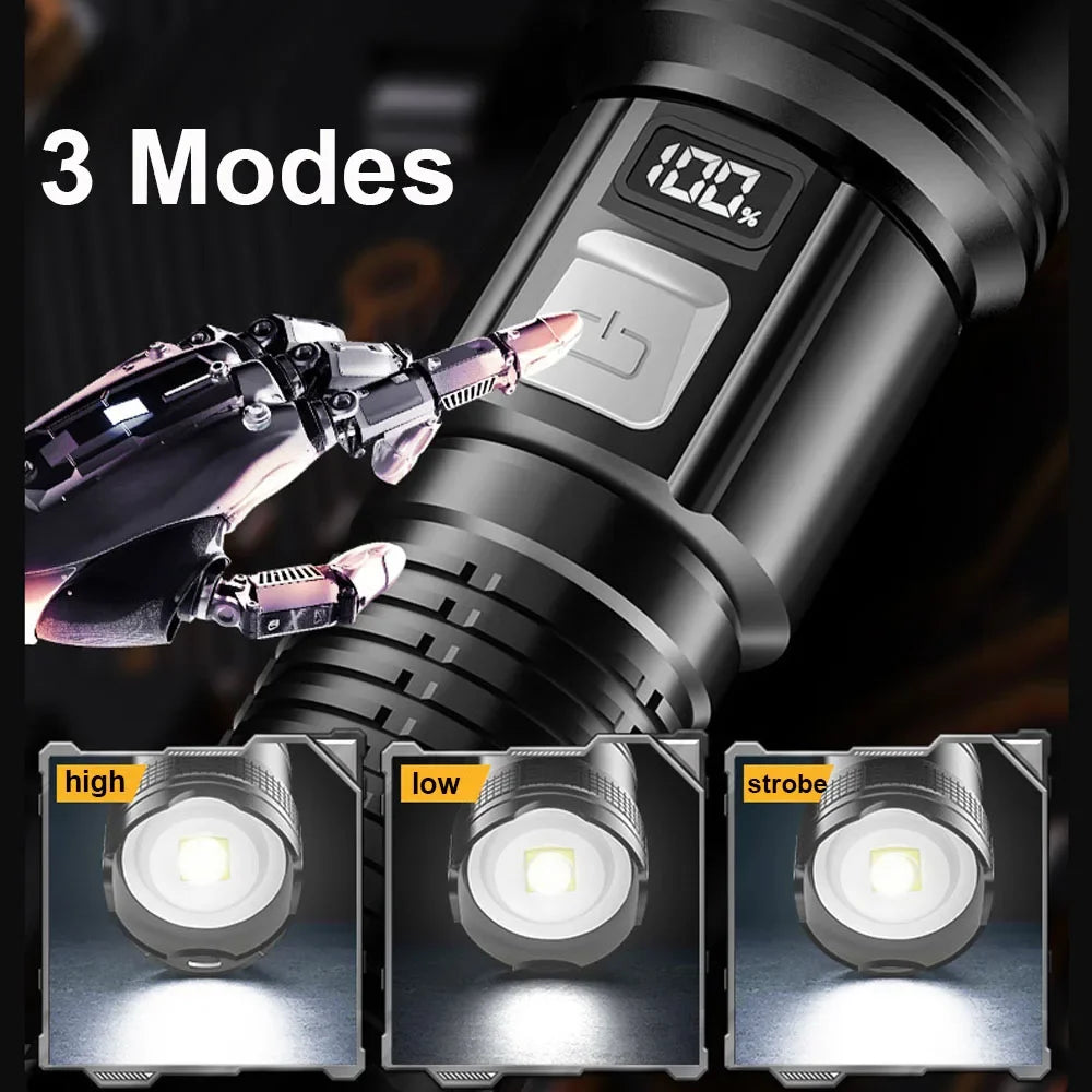 1600000 LM Super Bright Flashlight USB Rechargeable LED Long Range Tactical Torch Outdoor Waterproof Camping Fishing Lantern