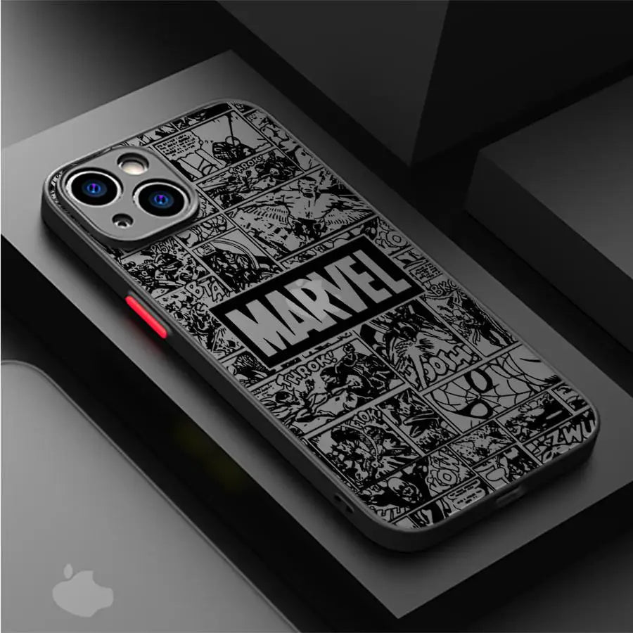 Marvel Spiderman Ironman telefonfodral för iPhone XR X 14 16 Plus XS Max 8 Plus 13 Mini 15 Pro Max 12 11 Pro 7 12 Pro Matt skal