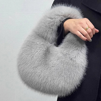 Luxury Faux Fur Ladies Shoulder Bag – Soft Plush Evening Tote Handbag, Fluffy Women's Clutch Crossbody Bag