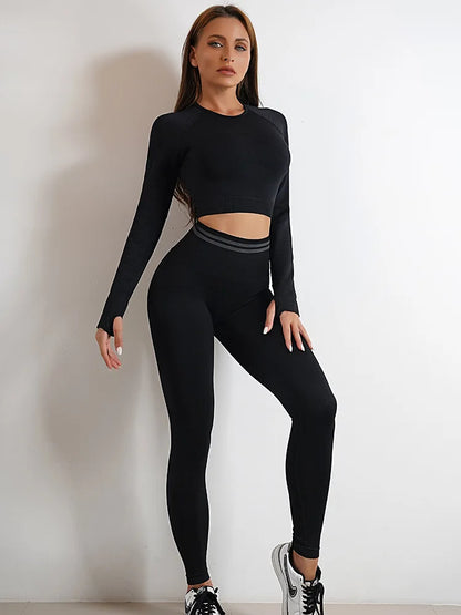 Women's Seamless Yoga Set with High Waist Leggings and Long Sleeve Top