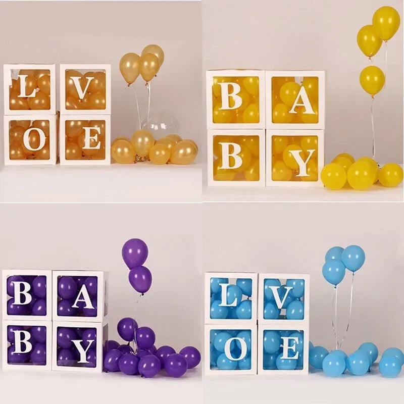 25/27cm Transparent Letter Baby Shower Box Birthday Wedding 1st Birthday Party Decorations Custom Cube Balloon with Letter Box