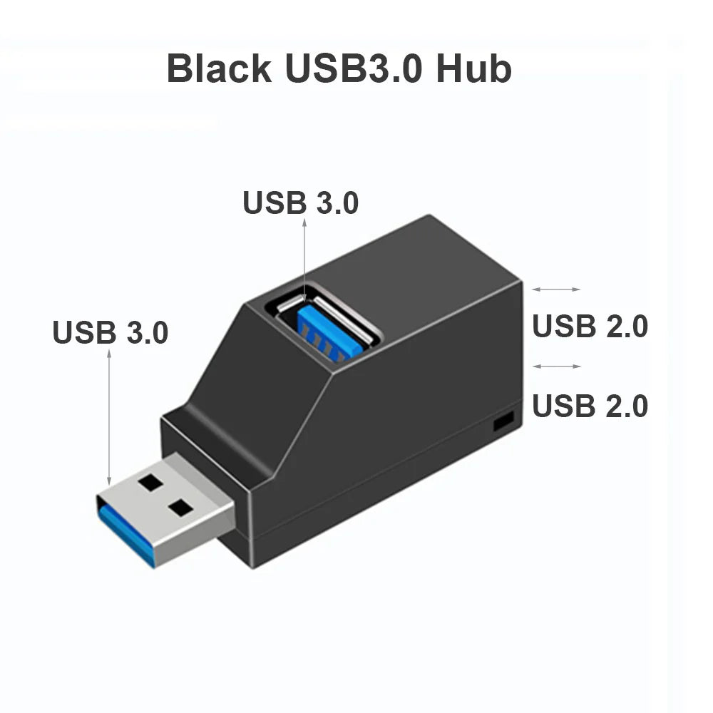 USB 3.0 HUB Adapter Extender Mini Splitter Box 1 till 3 portar Höghastighets USB 2.0 För PC Laptop U Diskkortläsare