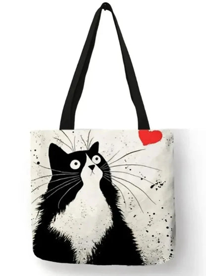 Canvas Bag with High-Definition Digital Cat Pattern – Environmentally Friendly, Portable Linen Shopping Bag