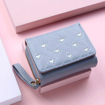 Women's Short Embroidered Love Zero Wallet Zipper Buckle Large Capacity Card Bag Versatile Fashion Simple