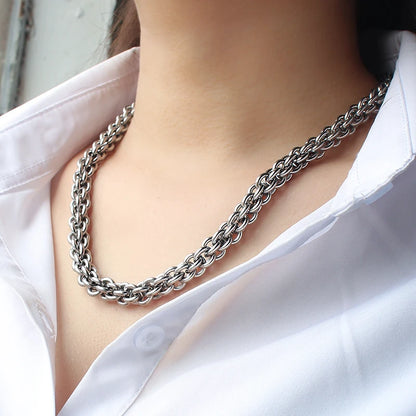 Unisex 10mm Thick Mesh Chain Stainless Steel Necklace Waterproof 18 K Gold Plated Punk Men Women Jewelry