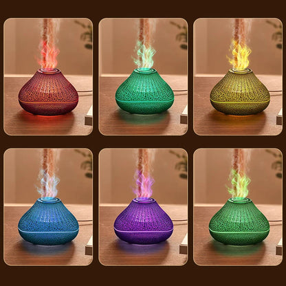 Volcanic Aroma Diffuser – 160ml USB Essential Oil Lamp with Color Flame Night Light