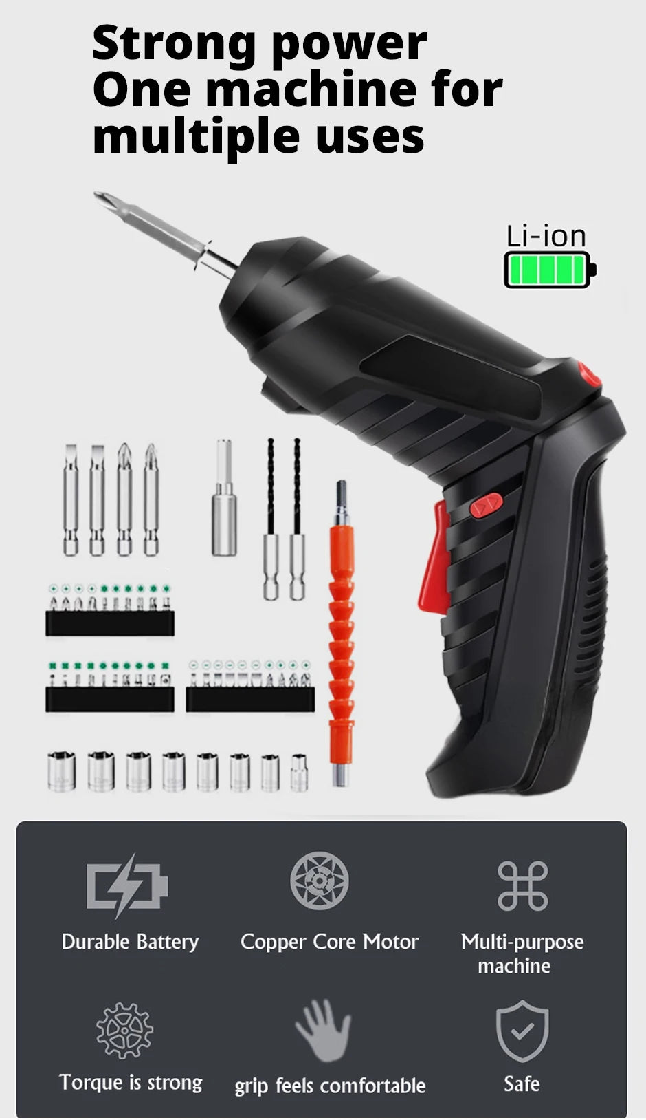 2/47pcs 3.6V Screwdriver Kit Rechargeable Lithium Battery Cordless Electric Screwdriver Drill Kit Folding Home Power Tools