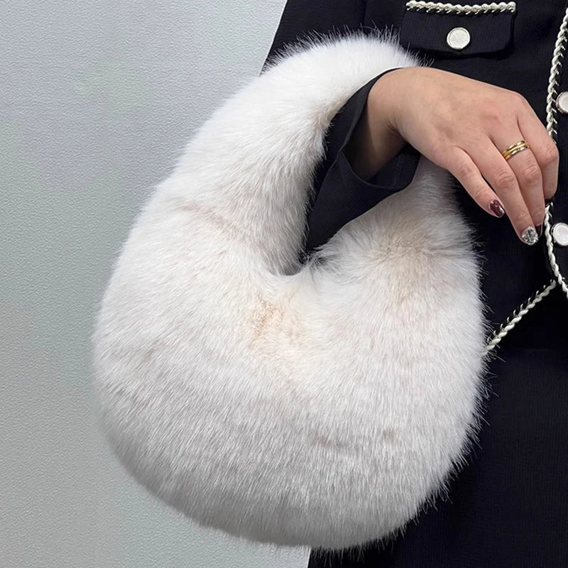 Luxury Faux Fur Ladies Shoulder Bag – Soft Plush Evening Tote Handbag, Fluffy Women's Clutch Crossbody Bag