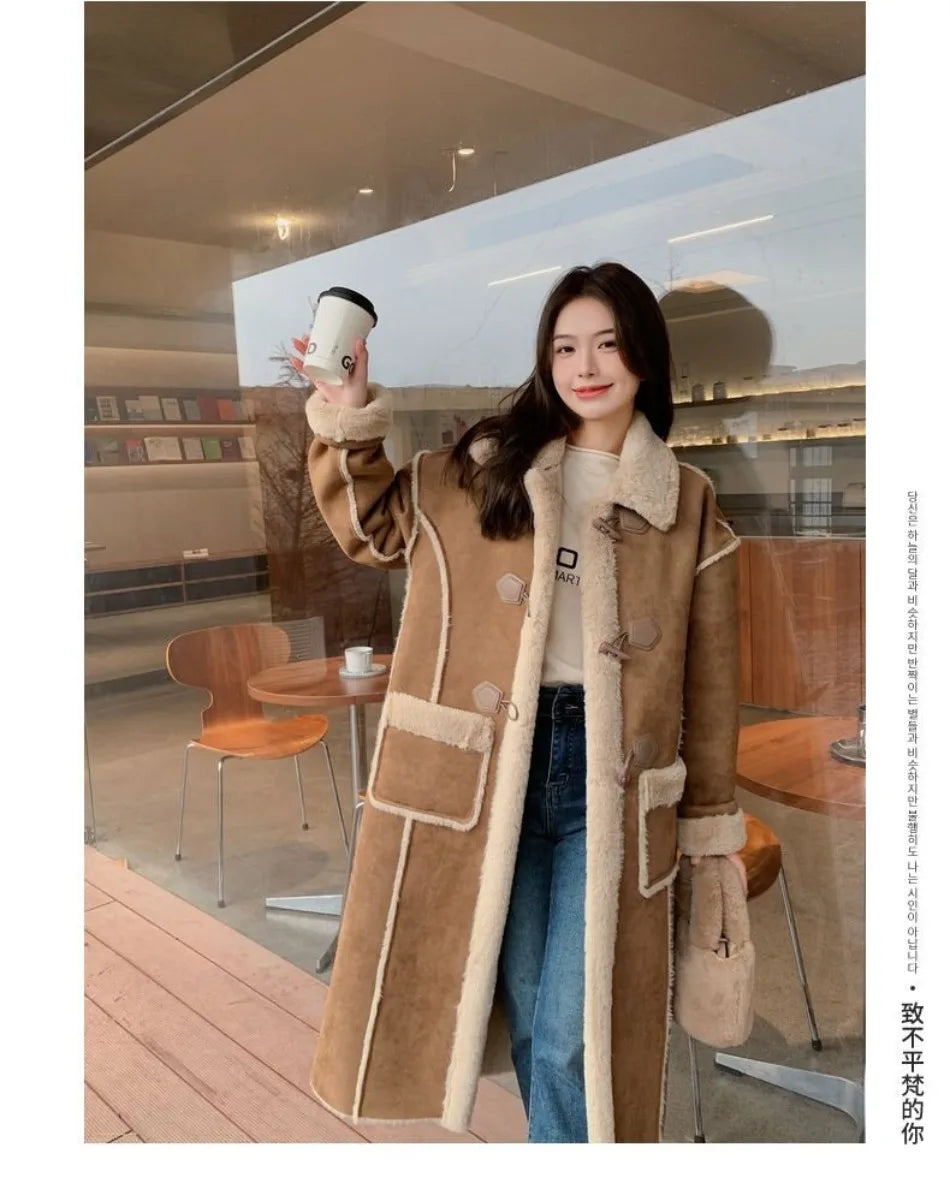 Medium Length Lamb Fur Coat Slimming and Plush Simple and Fashionable