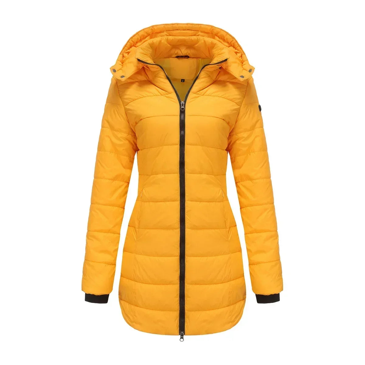 Long Quilted Puffer Jacket for Women in Bold Colors