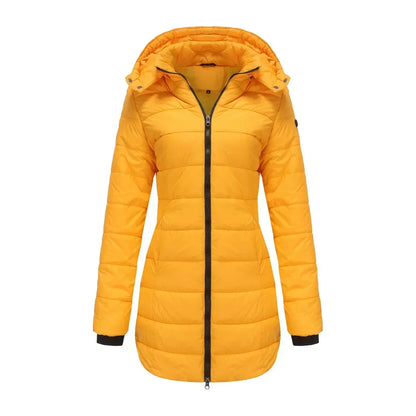 Long Quilted Puffer Jacket for Women in Bold Colors