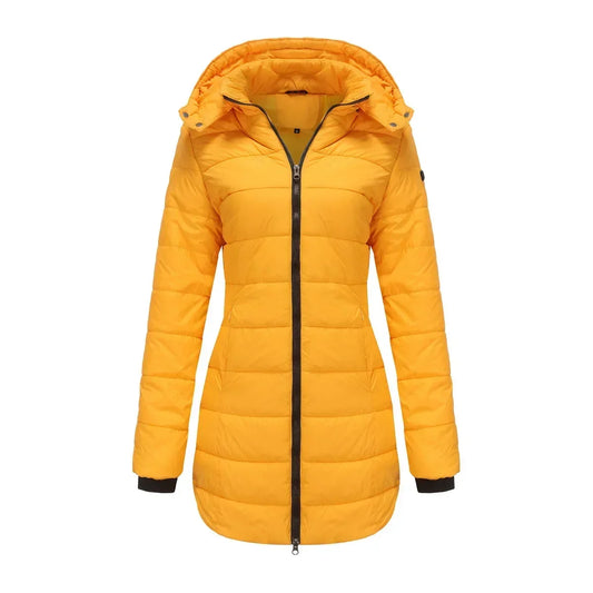 Long Quilted Puffer Jacket for Women in Bold Colors