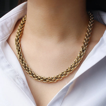 Unisex 10mm Thick Mesh Chain Stainless Steel Necklace Waterproof 18 K Gold Plated Punk Men Women Jewelry