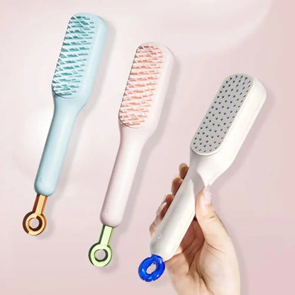 1pc Self-Cleaning Hair Comb – Anti-Static, Retractable, Rotating, Lifting Hairbrush with Scalp Massage and Safety Airbag.