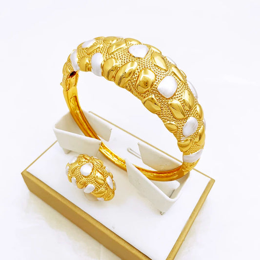 New Bracelet For Women Dubai Luxury Bangle And Ring Set 18K Gold Plated Jewelry High Quality