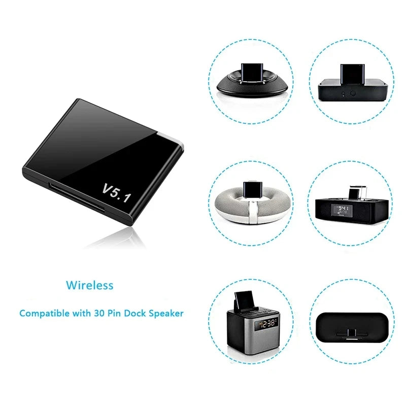 I-WAVE 30 Pin Bluetooth 5.1 Audio Receiver A2DP Music Mini Wireless Adapter För iPhone IPod 30Pin Jack Analog Högtalare