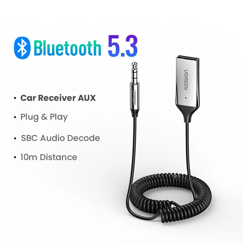 Bluetooth-mottagare 5.3-adapter Hands-free bilsatser AUX-ljud 3,5 mm uttag Musik trådlös mottagare för bil BT-sändare