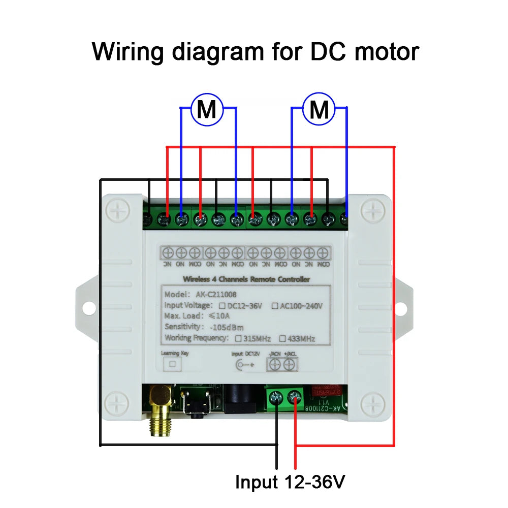 DC 12V 24V 36V 4CH RF Wireless Remote Control Switch Radio Receiver With 2000M Long Distance Remote controller Suckers antenna