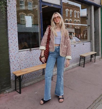 Floral Print Quilted Jacket with Stand Collar and Pockets Chic and Warm