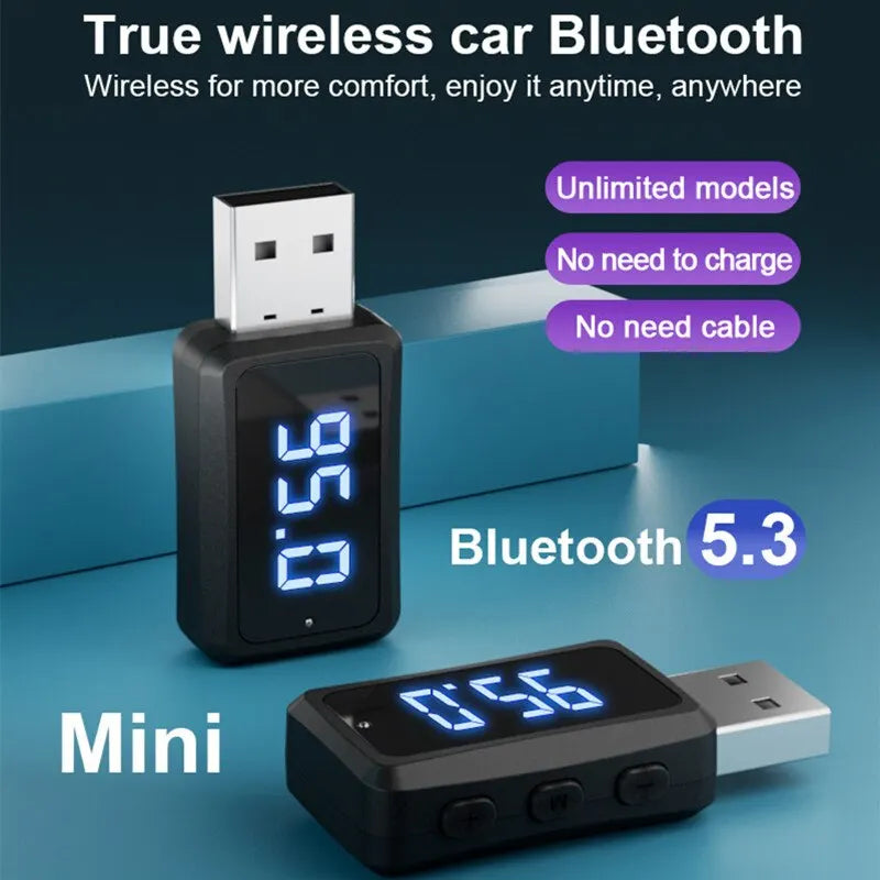 Bil Bluetooth 5.3 Sändare Mottagare Handsfree Ring Mini USB Power Car Kit Auto Stereo Trådlös Ljud Adapter För Bil Fm Radio