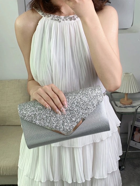 Glitter Bling Envelope Clutch – Elegant Party & Wedding Handbag for Women.