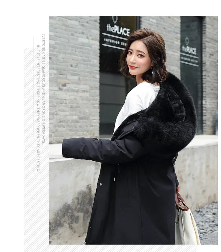 Long Hooded Parka with Wool Liner and Fur Collar Thick and Warm