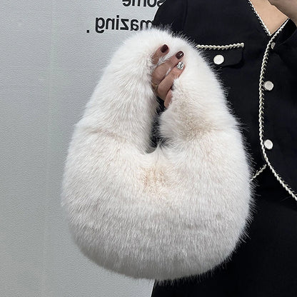 Lyxig fuskpäls axelväska för damer – mjuk plysch handväska för kvällsväska, fluffig crossbody-väska för kvinnor