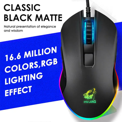 Gaming Mouse Wired USB Optical Computer Mice with RGB Backlight 3 Adjustable DPI Ergonomic Gamer Laptop PC Mouse with 6 Buttons